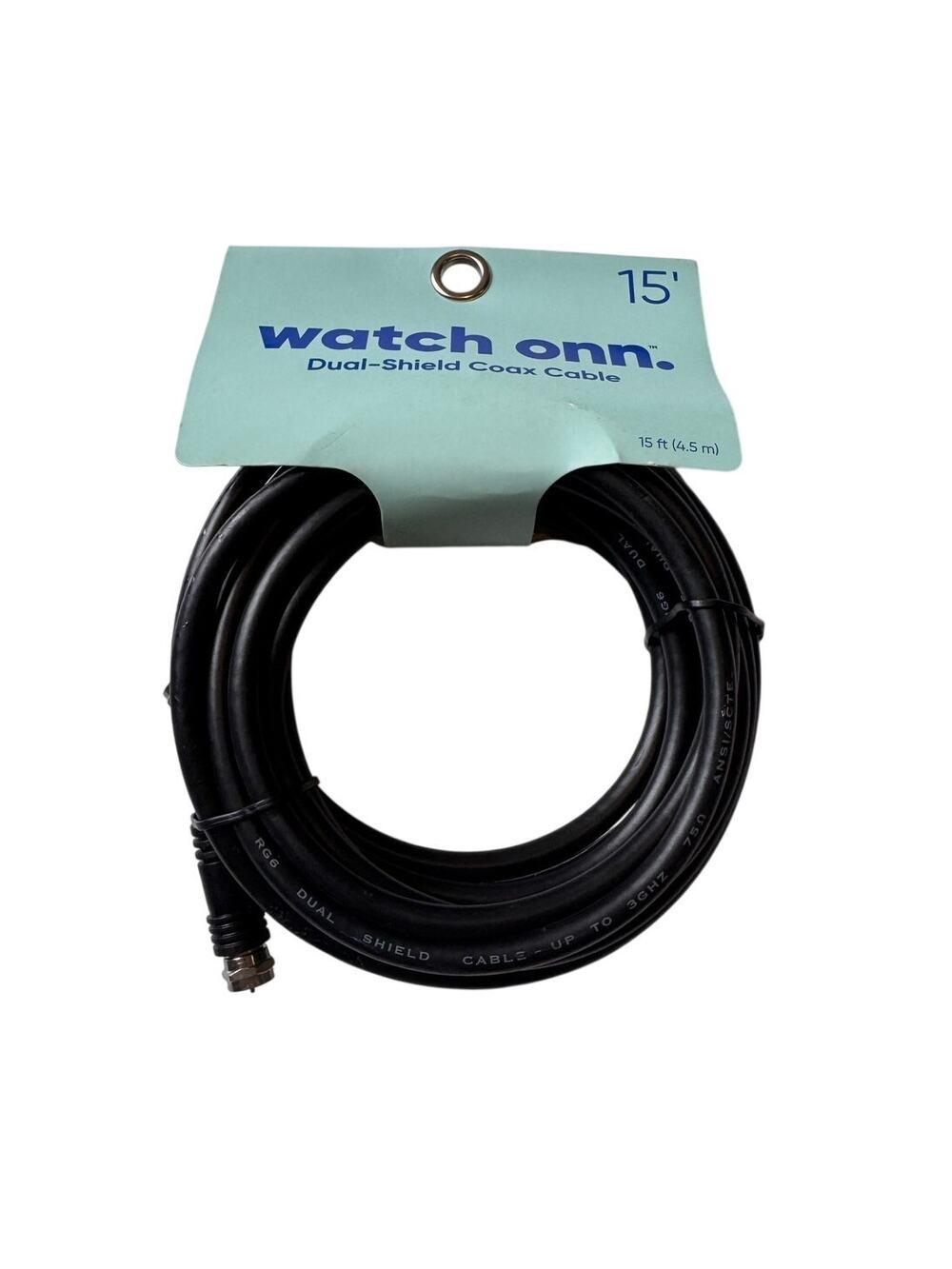 New Onn. Dual-Shield Coax Cable Black 15'